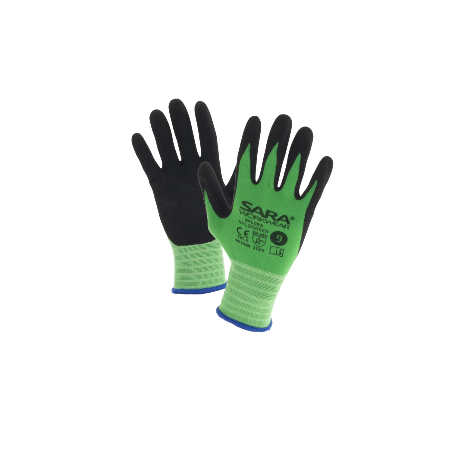 Sara Workwear Latex-mártott kesztyű RPL005 NYLOGREEN Világoszöld