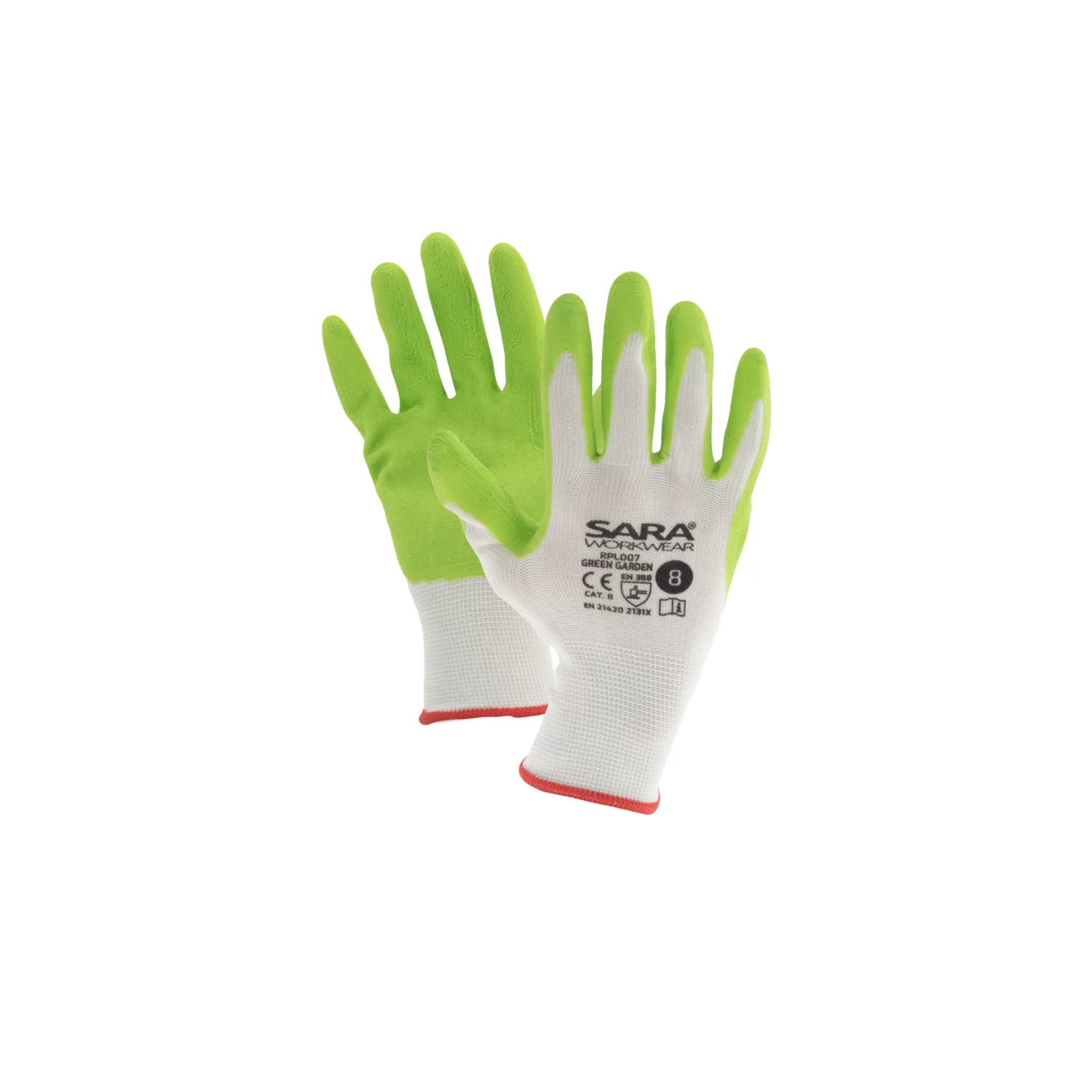 Sara Workwear Latex-mártott kesztyű RPL007 GREEN GARDEN Fehér