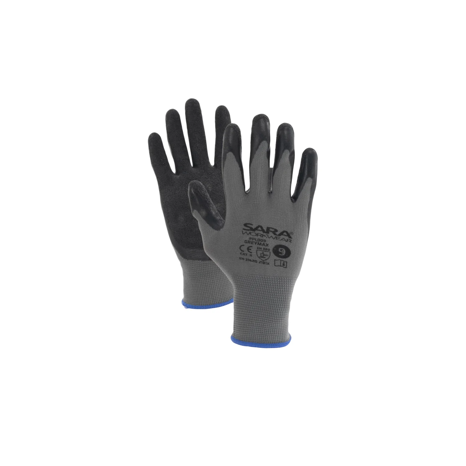 Sara Workwear Latex-mártott kesztyű RPL009 GREYMAX Sötétszürke