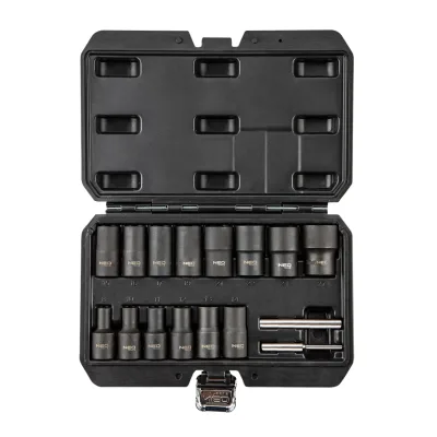 NEO Dugókulcskészlet sérült fejű csavarokhoz, 1/2”, 8, 10, 11, 12, 13, 14, 15, 16, 17, 19, 21, 22, 24, 27mm, 16db csavarhúzók és bitfej