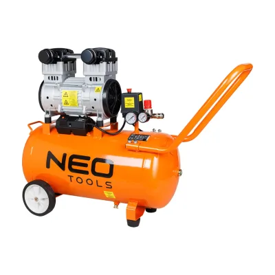 NEO Kompresszor 50L, 8 bar, 180L/perc, extra csendes, kefementes motorral, olajmentes, 80Db gép