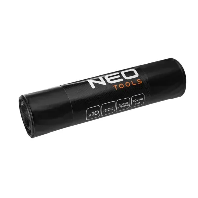NEO Szemeteszsák, 120L, 70x110cm, 100mic, fekete, 10db építőipari kéziszerszám