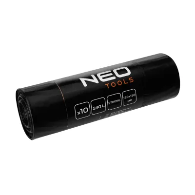 NEO Szemeteszsák, 240l, 120x150cm, 60mic, fekete, 10db építőipari kéziszerszám