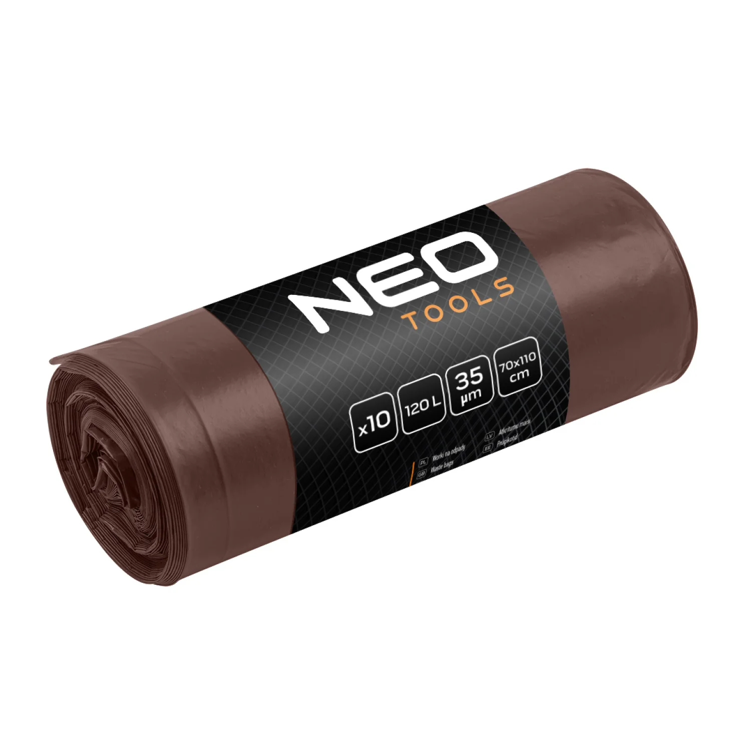 NEO Szemeteszsák 120L, 70x110cm, barna, erősített, vastagság 35mic, 10db