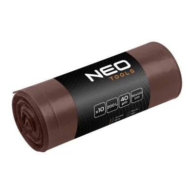 NEO Szemeteszsák 200L, 90x120cm, barna, erősített, vastagság 40mic, 10db építőipari kéziszerszám