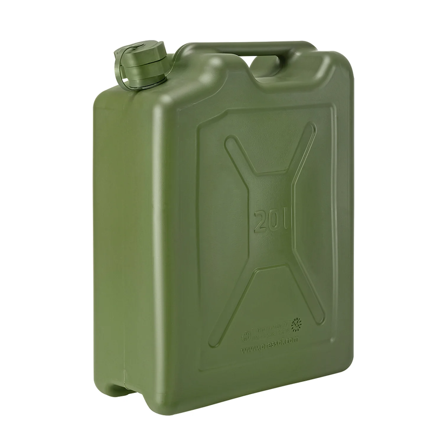 PRESSOL Katonai olajzöld üzemanyagkanna 20L, PE, flexi csővel