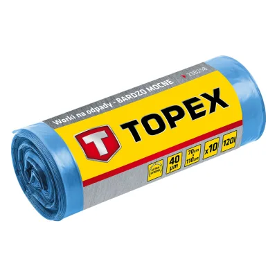 TOPEX Szemeteszsák 120L, 70x110cm, kék, nagyon erős, vastagság 40mic, LDpe fólia, 10db építőipari kéziszerszám