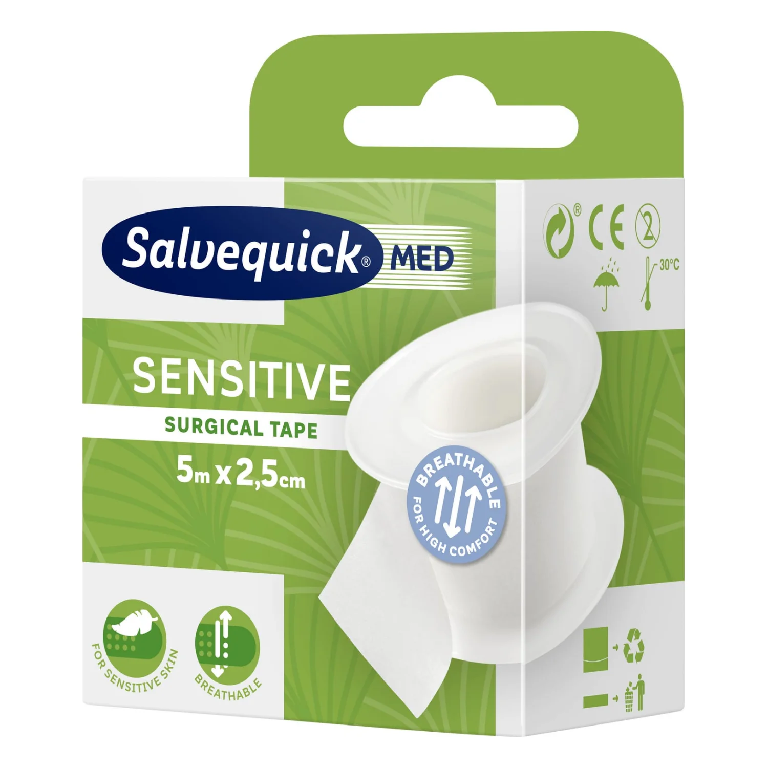 Cederroth Salvequick sebészeti ragtapasz érzékeny bőrre, 2.5 cm x 5 m, fehér