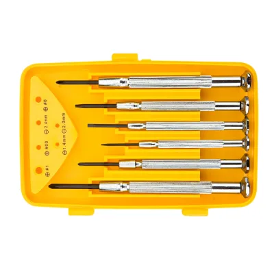 TOPEX Műszerész, precíziós csavarhúzó készlet, CRV, lapos 1.4, 2, 2.4mm, kereszt PH00, PH0, PH2, 6db csavarhúzók és bitfej