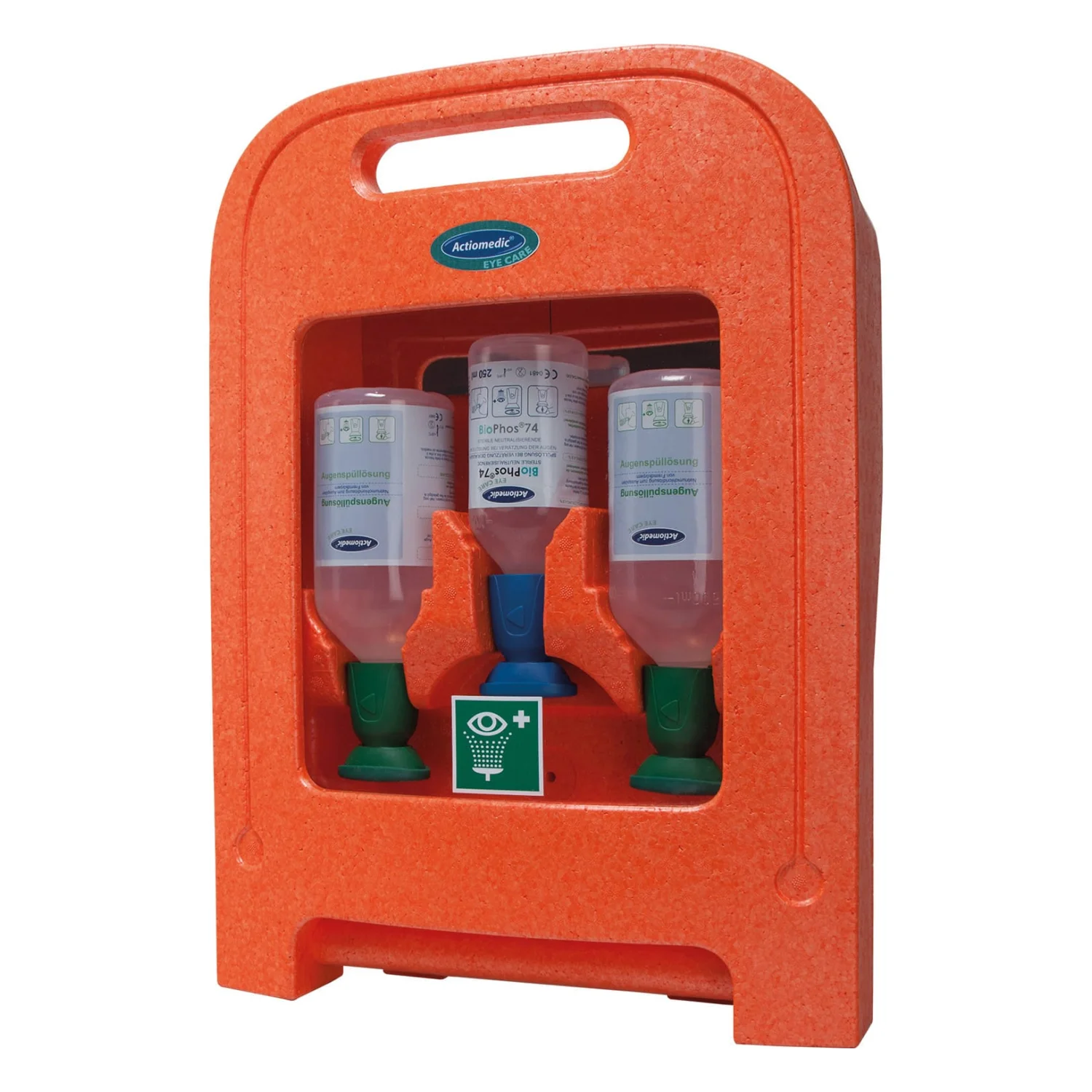 Actiomedic EYE CARE Medi2Protect I szemkimosó állomás 2 x 500 ml 0.9% nátrium-klorid oldattal + 1 x 250 ml BioPhos74 oldattal