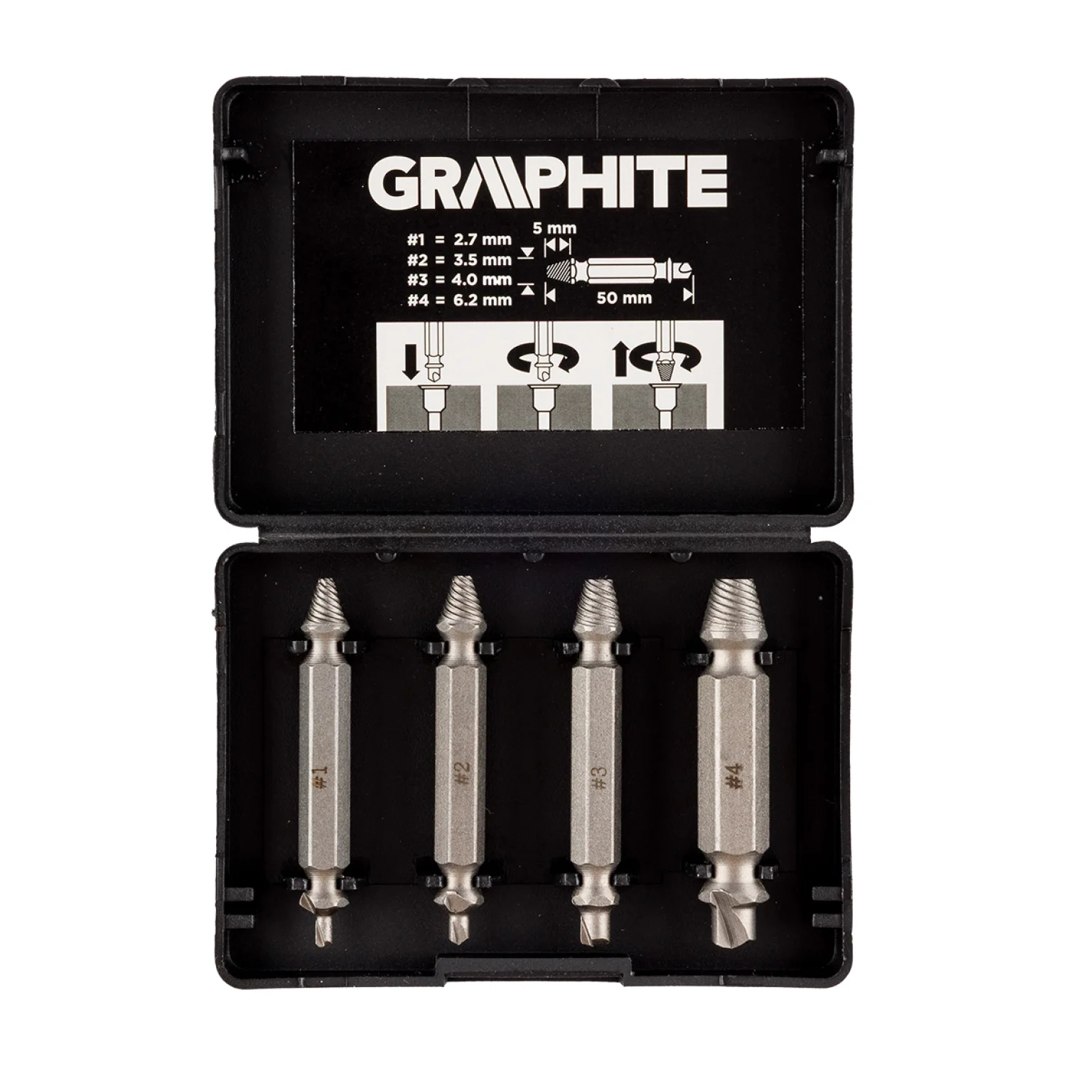 GRAPHITE Törtcsavar kihajtó készlet, 2 oldalas, M5-M14, S2 acél, 4db S2