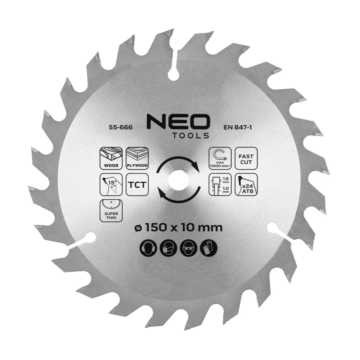 NEO Körfűrészlap keményfém fogakkal, 150x10mm, 1.6mm, Z24, 58G008-hoz, ENERGY+
