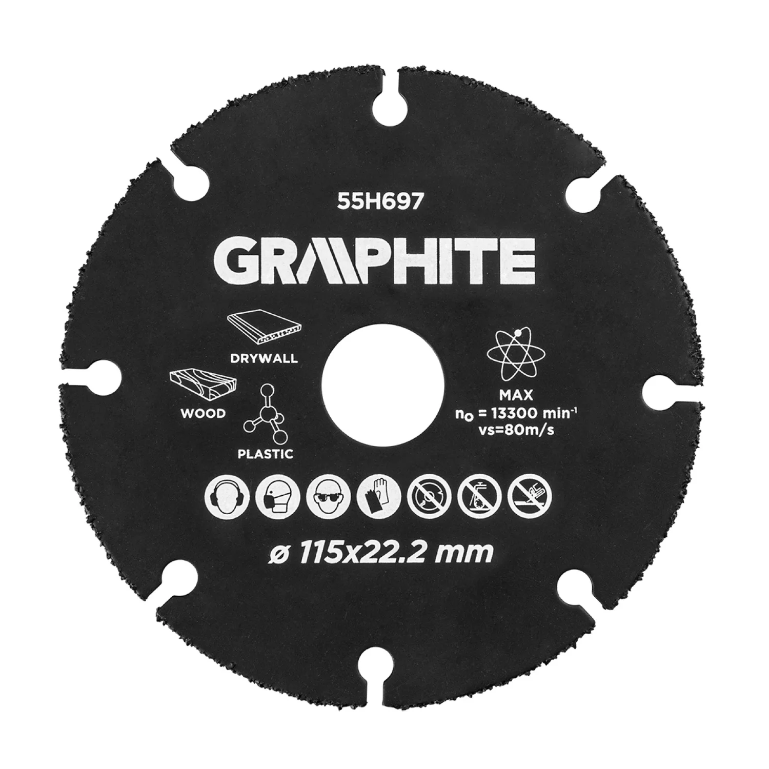 GRAPHITE Vágókorong, fához, műanyaghoz, volfrámkarbid, 115x22.2mm