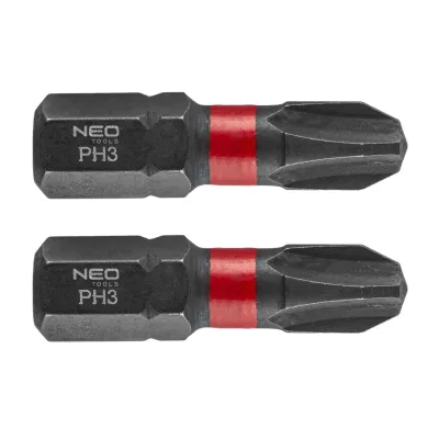 NEO Torziós ütvecsavarozó bit PH3x25mm, 2db csavarhúzók és bitfej