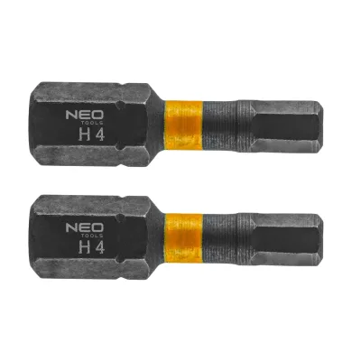 NEO Torziós ütvecsavarozó bit, hatlapú, HEX4x25mm, 2db csavarhúzók és bitfej