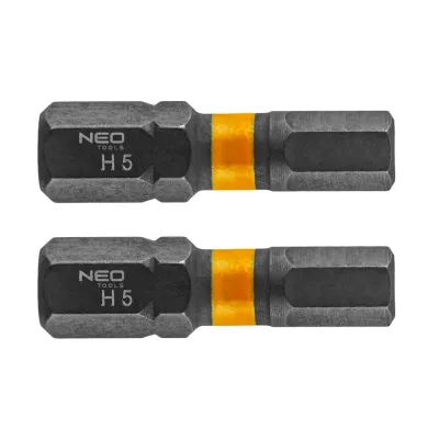 NEO Torziós ütvecsavarozó bit, hatlapú, HEX5x25mm, 2db csavarhúzók és bitfej