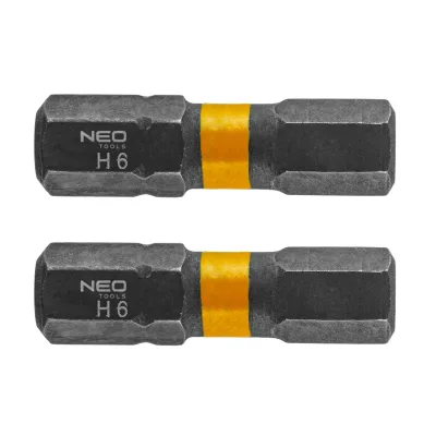 NEO Torziós ütvecsavarozó bit, hatlapú, HEX6x25mm, 2db csavarhúzók és bitfej