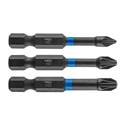 NEO Torziós ütvecsavarozó bit PZ1/2/3x50mm, 3db csavarhúzók és bitfej
