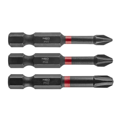 NEO Torziós ütvecsavarozó bit PH1/2/3x50mm, 3db csavarhúzók és bitfej