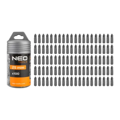 NEO Csavarhúzó bitkészlet PZ2, 25mm, 100db csavarhúzók és bitfej