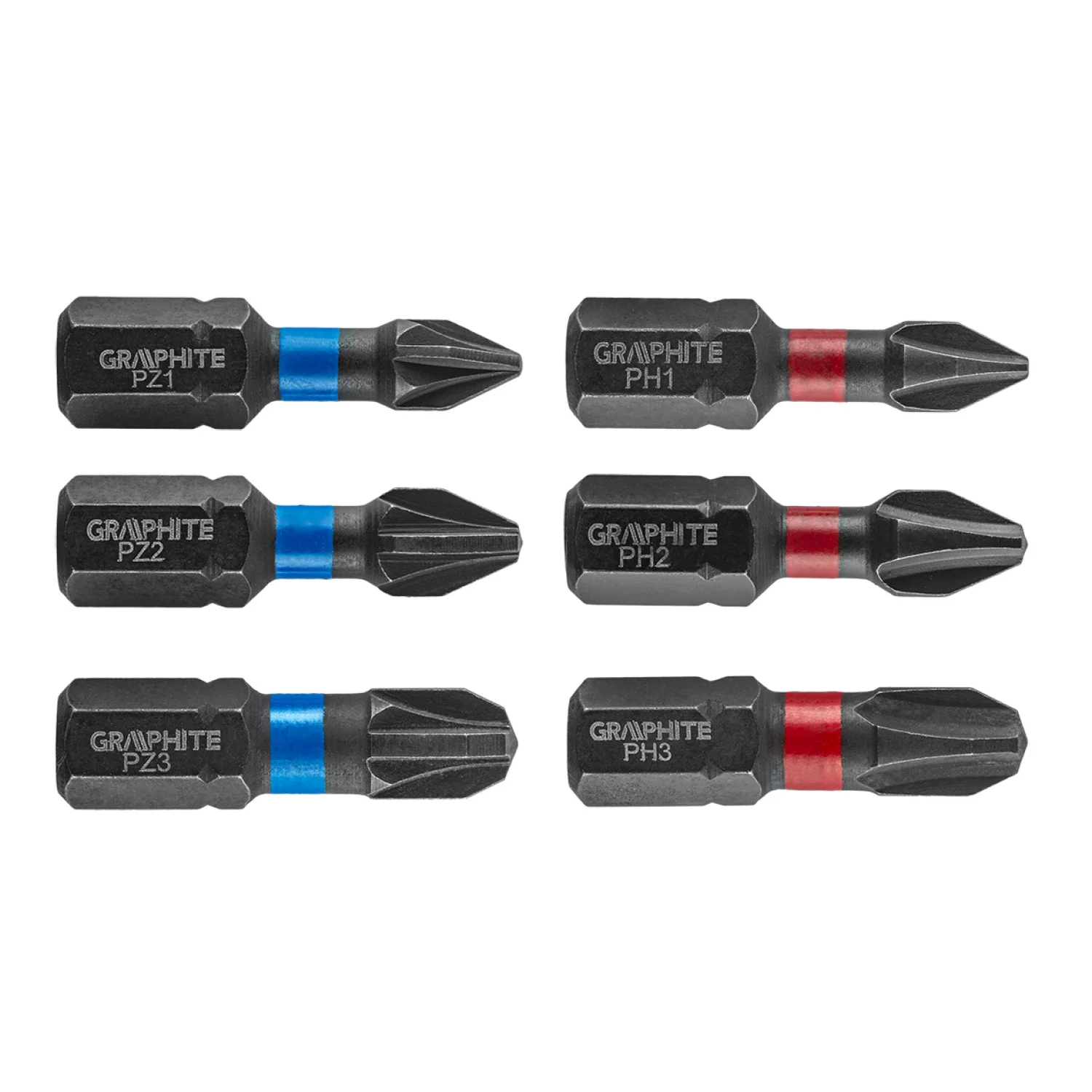 GRAPHITE Torziós ütvecsavarozó bit PH1/2/3, PZ1/2/3x25mm, 6db