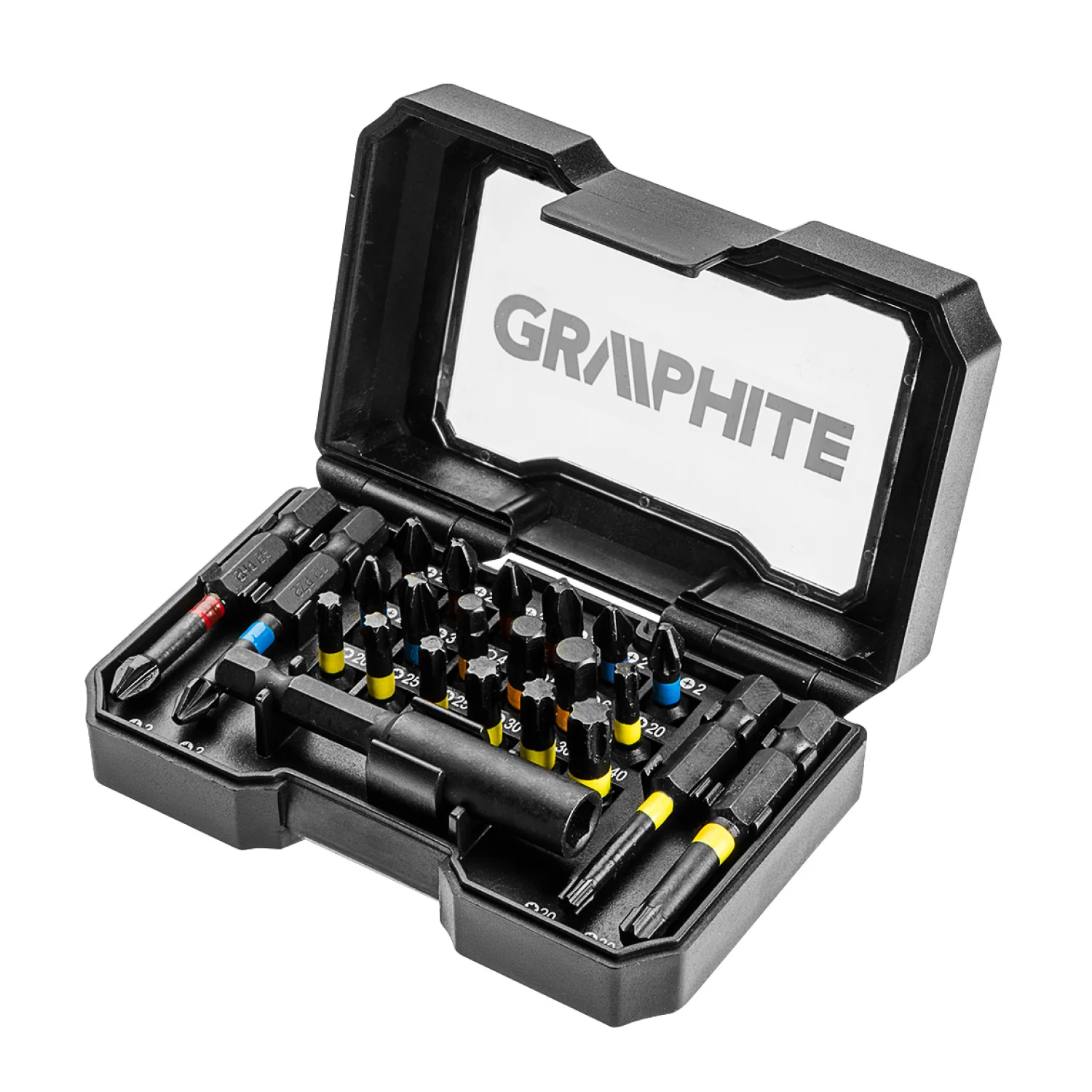 GRAPHITE Csavarhúzó bitkészlet, 23db, bitek 25mm-18db, bitek 50mm-4db, mágneses bittartó