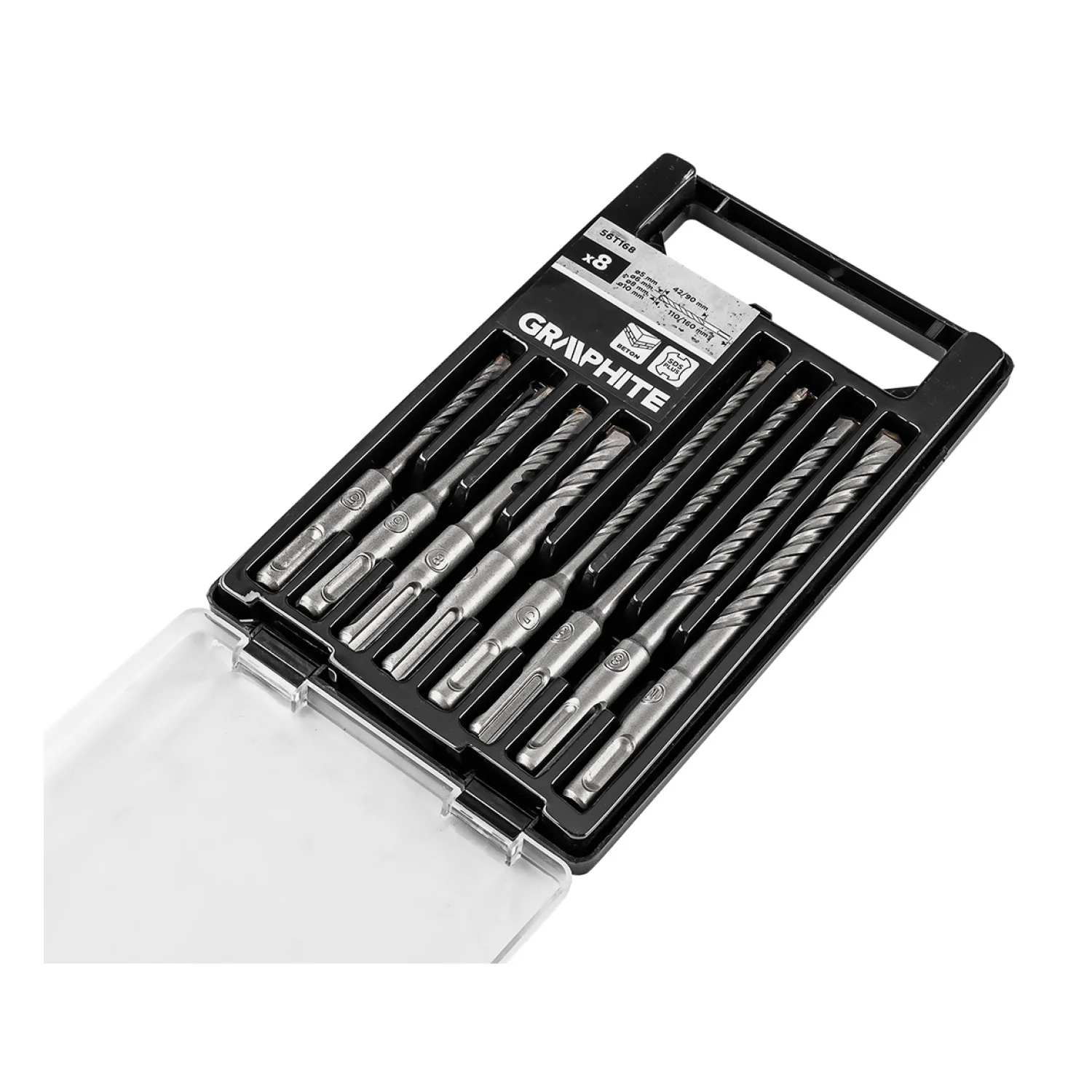 GRAPHITE Betonfúró készlet, SDS PLUS, 2 élű, dupla spirálos, 5-10mm 8db-os