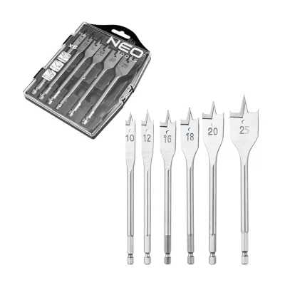 NEO Lapos marófúró készlet 10, 12, 16, 18, 20, 25mm, 6db fúrószár