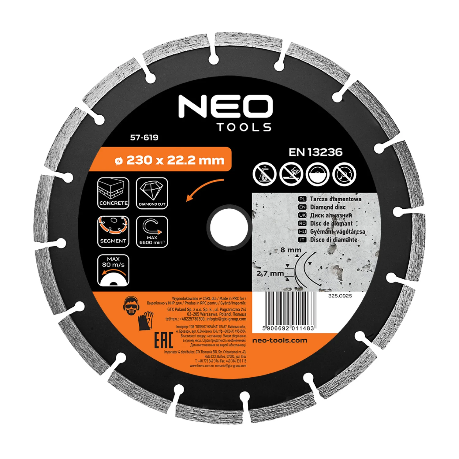 NEO Gyémánt vágókorong 230mm szegmenses
