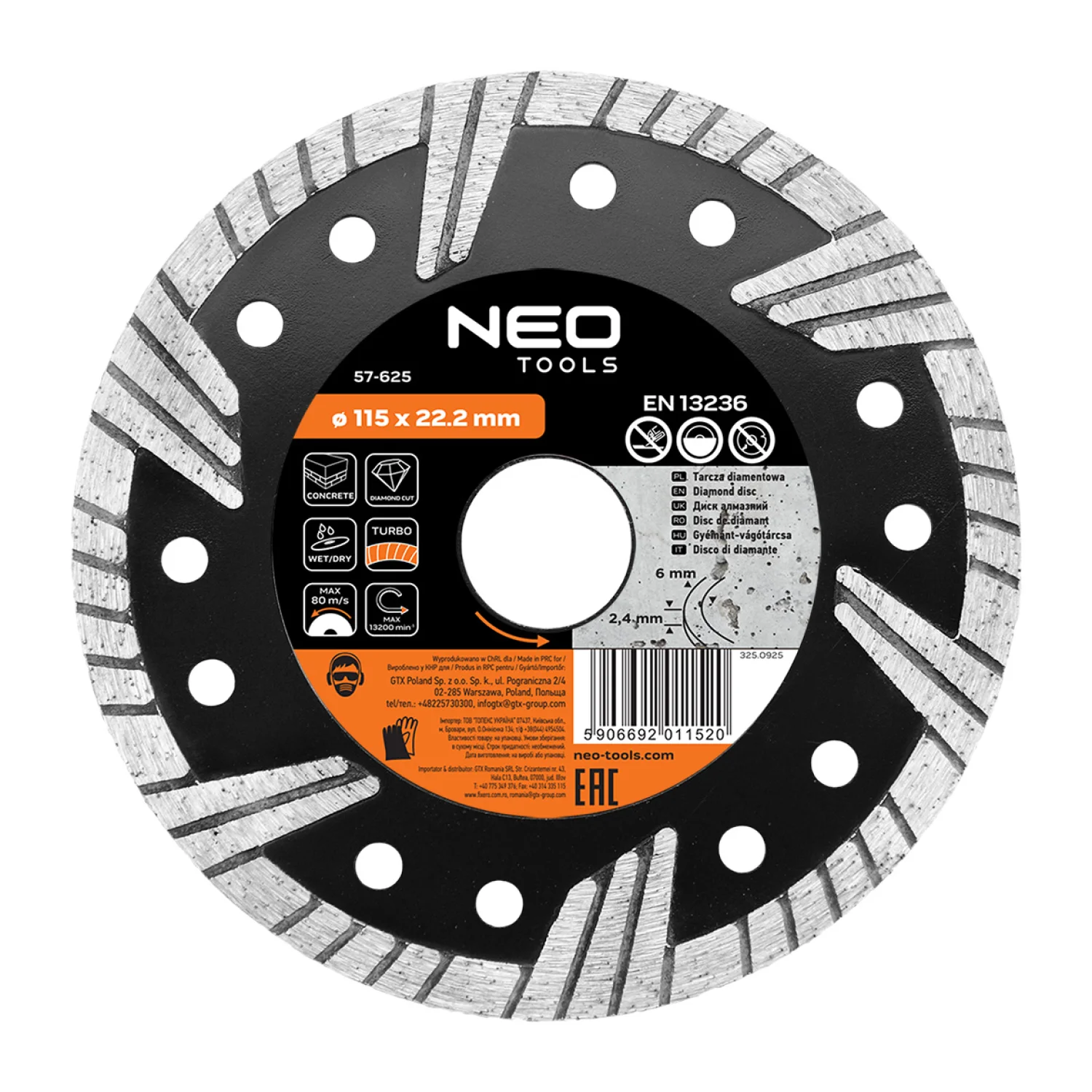 NEO Gyémánt vágókorong 115mm turbo