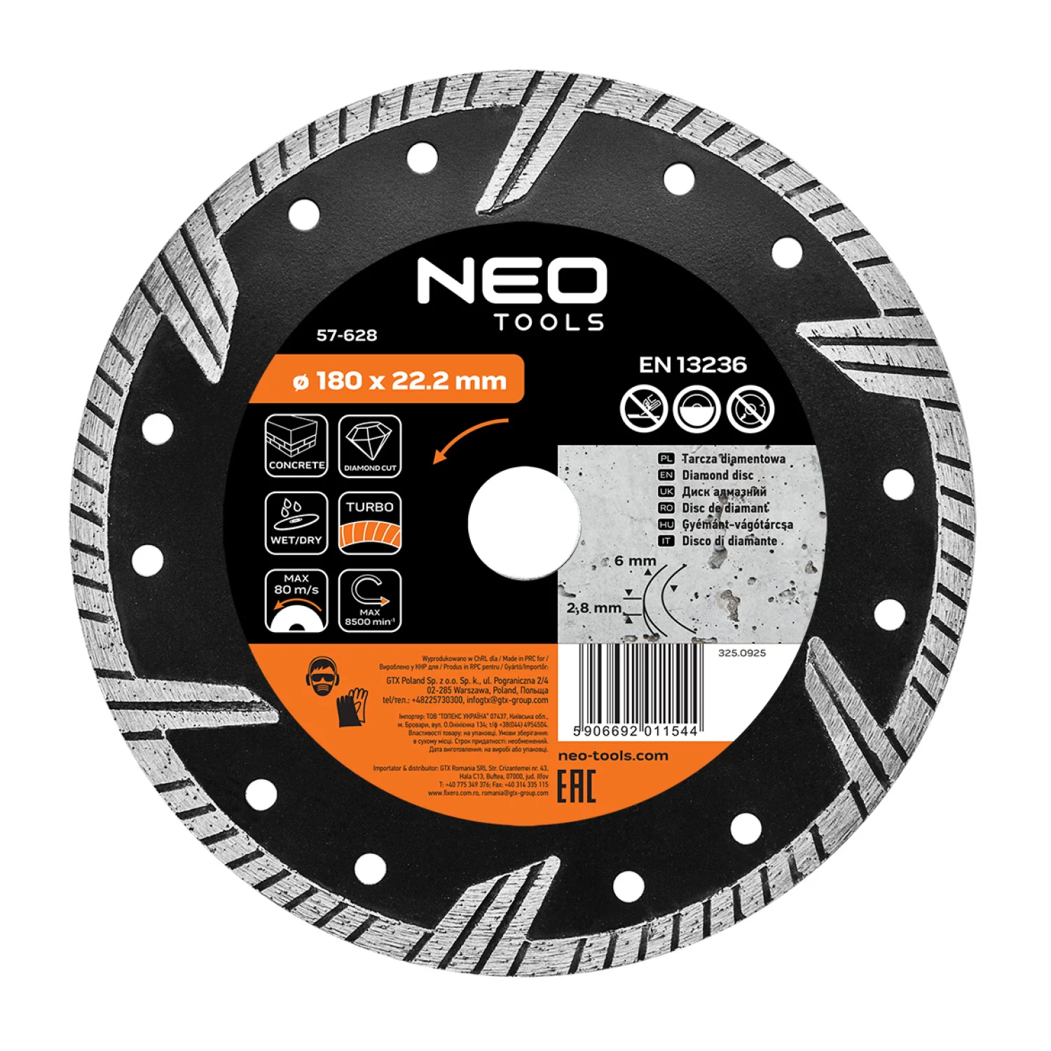 NEO Gyémánt vágókorong 180mm turbo