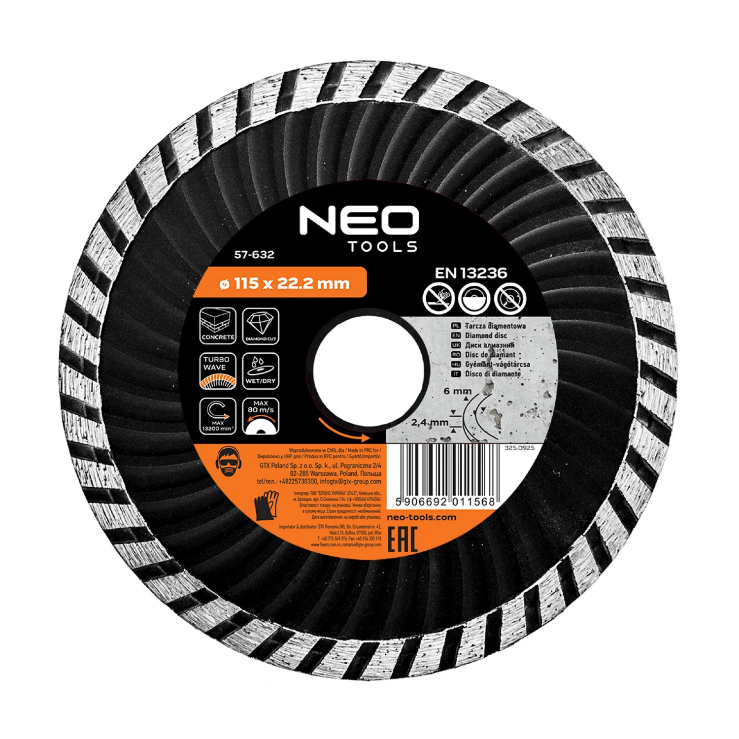 NEO Gyémánt vágókorong 115mm turbo hűtőbordás