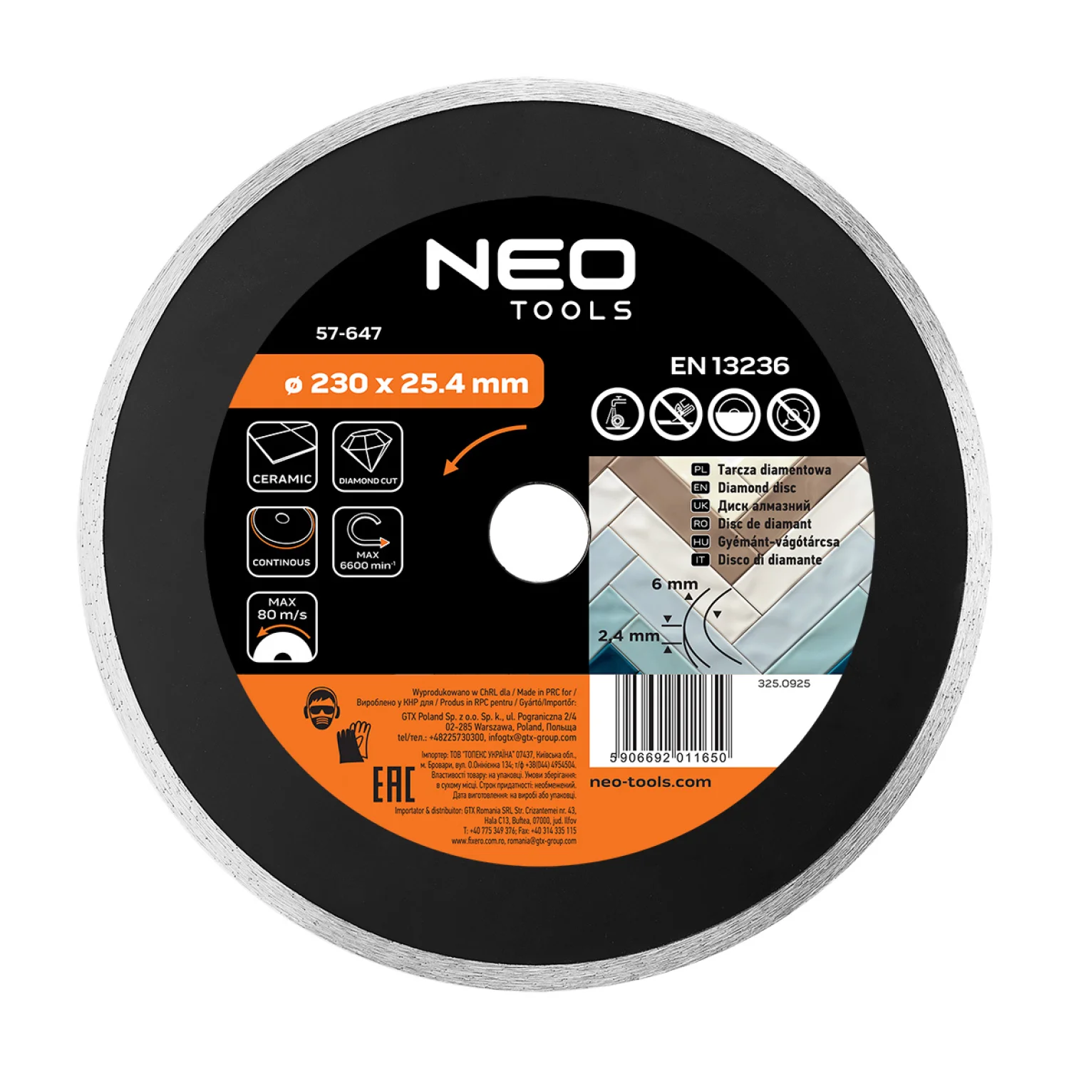 NEO Gyémánt vágókorong 230mm vizes, 59G891 csempevágóhoz