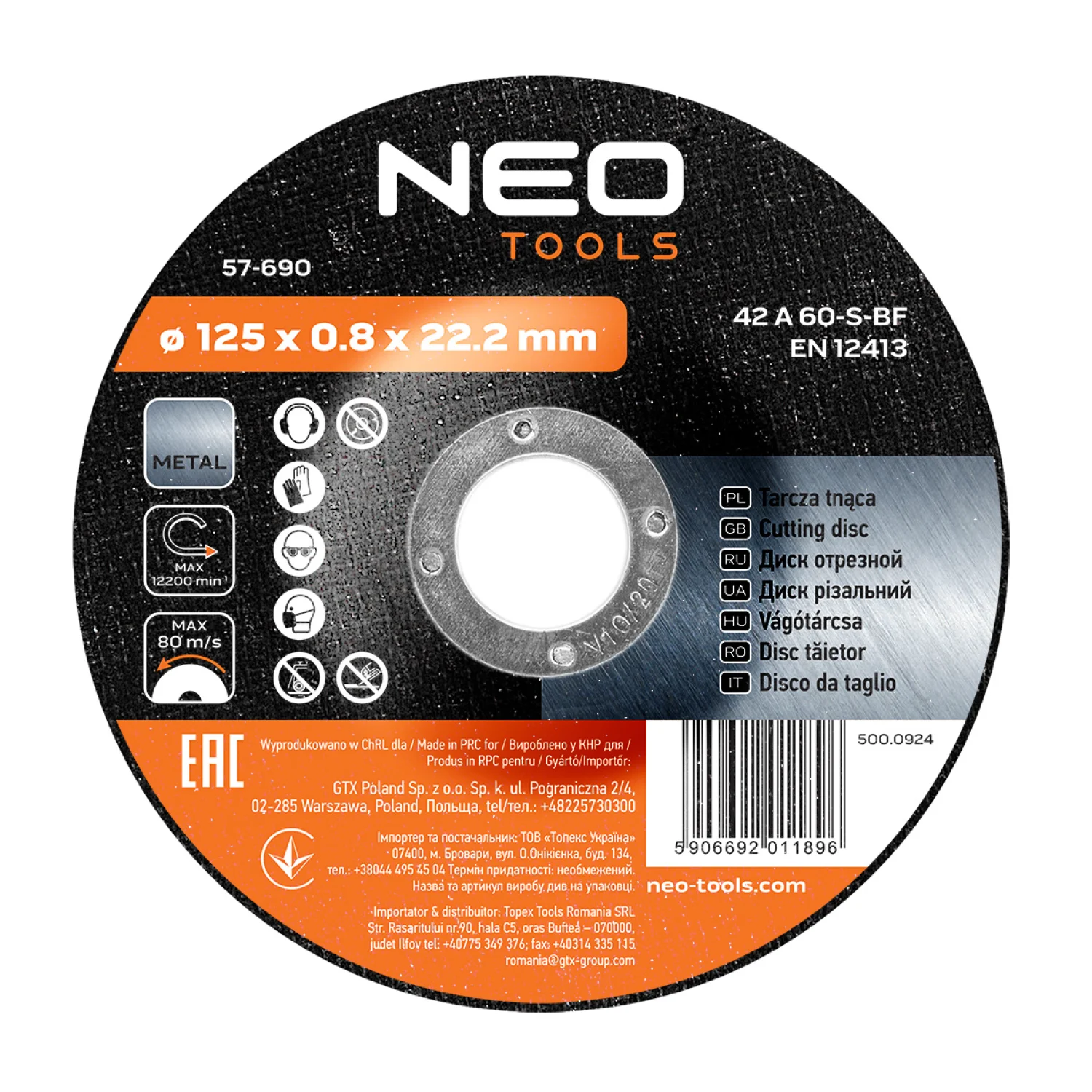 NEO Vágókorong fémhez 125x0.8mm INOX