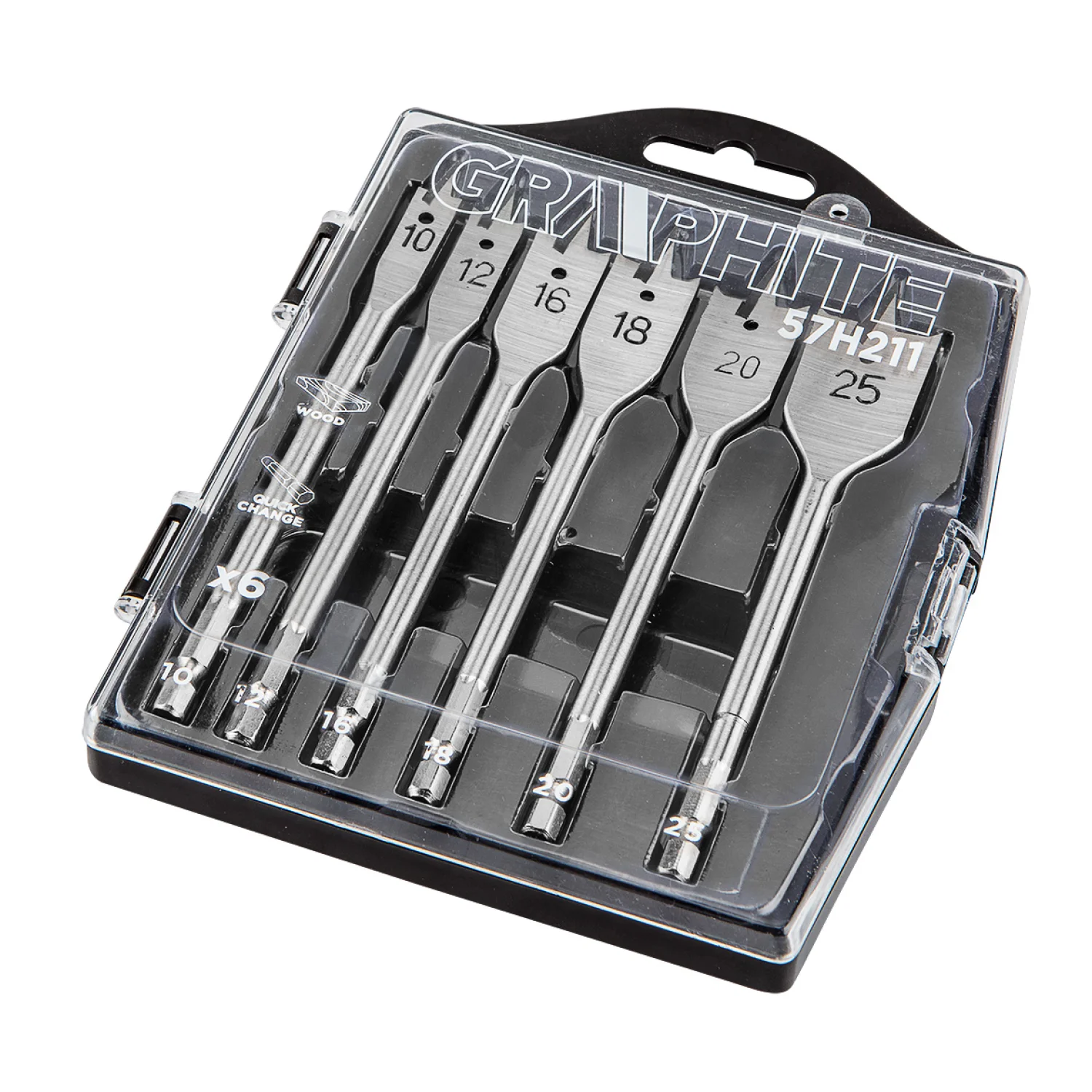 GRAPHITE Lapos marófúró készlet 10, 12, 16, 18, 20, 25mm, 6db