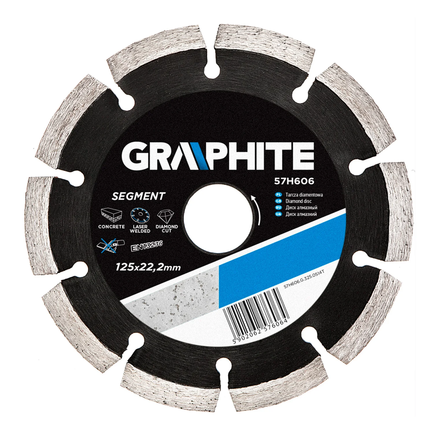 GRAPHITE Gyémánt vágókorong 125mm szegmenses lézer hegesztett, 8mm szegmens