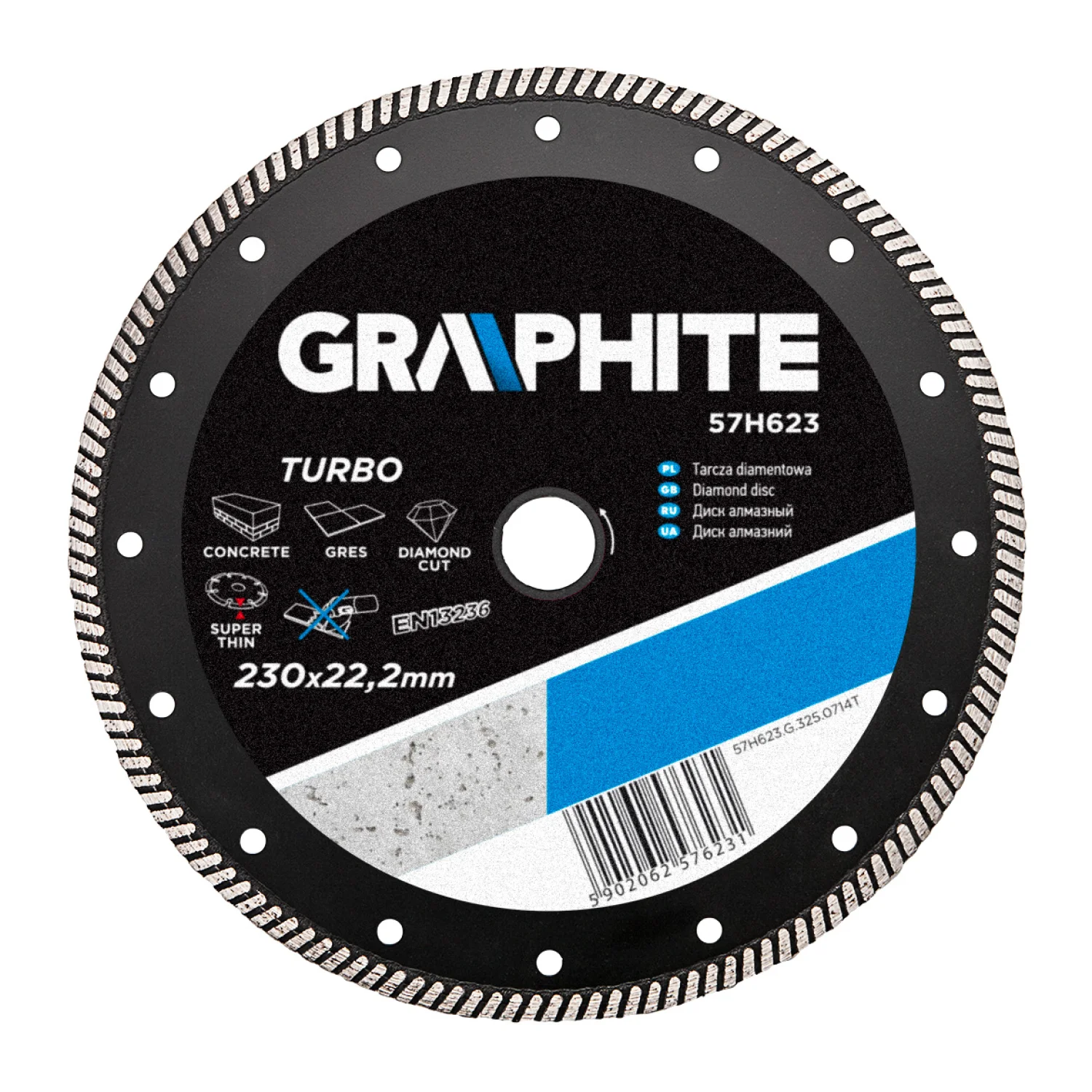 GRAPHITE Gyémánt vágókorong 230mm turbo vékony