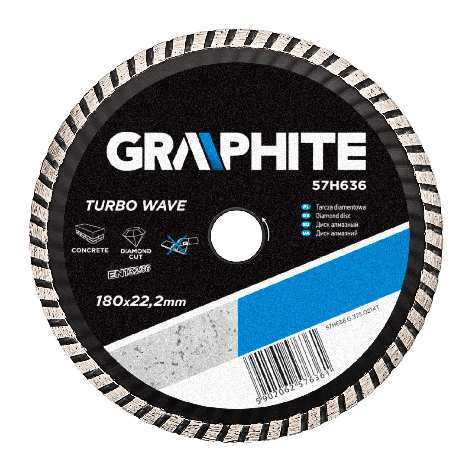 GRAPHITE Gyémánt vágókorong 180mm turbo hűtőbordás