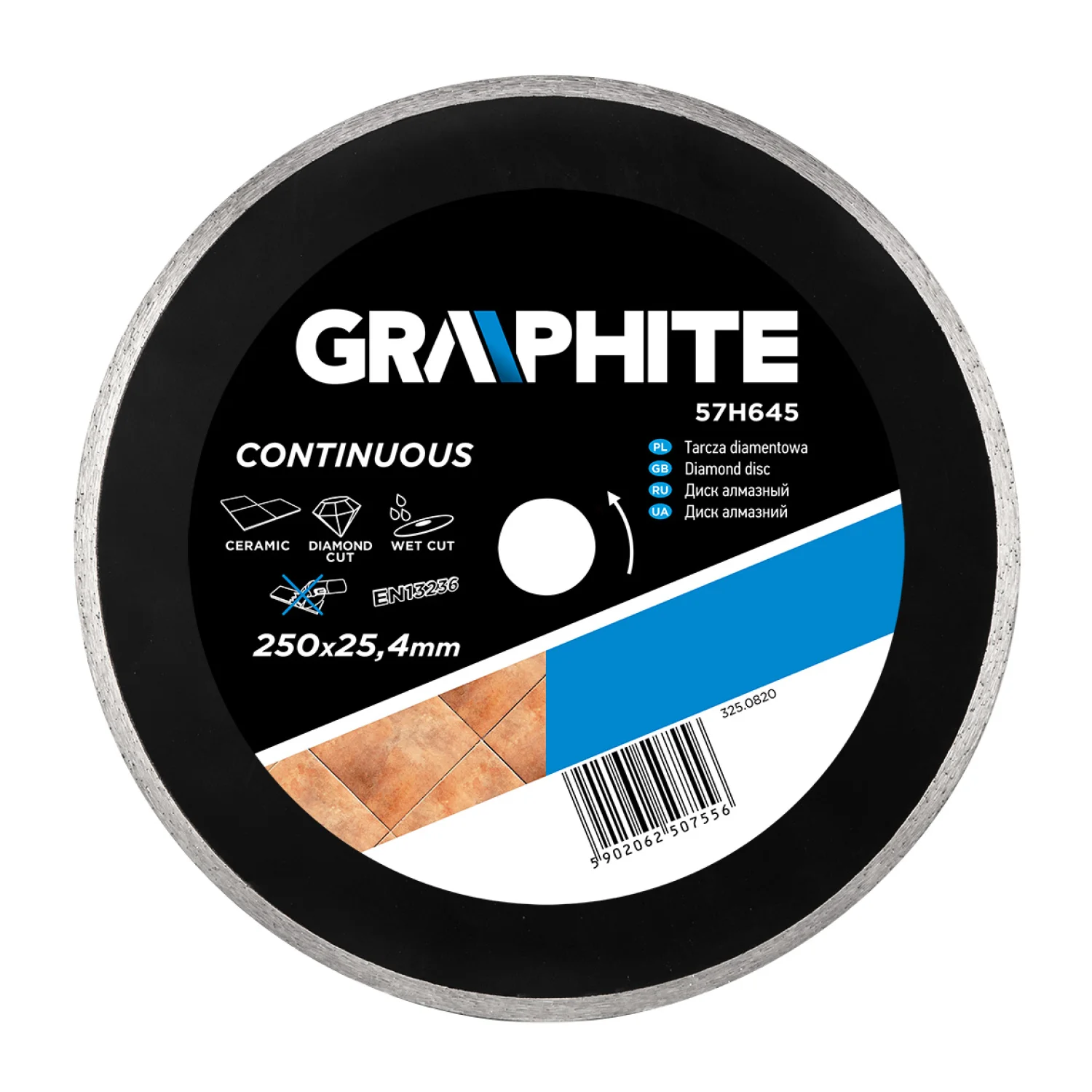 GRAPHITE Gyémánt vágókorong 250mm vizes, belső átmérő 25, 4mm