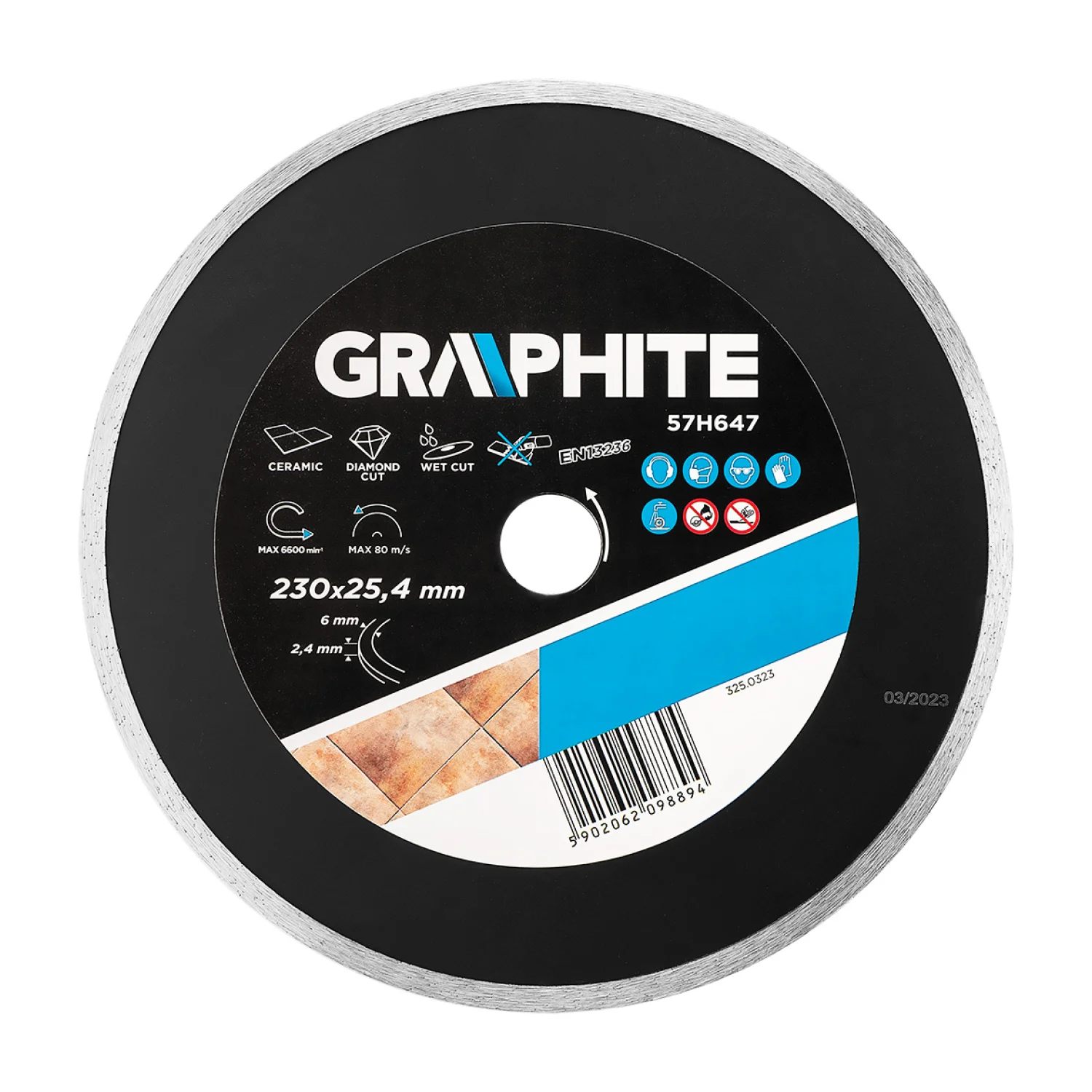GRAPHITE Gyémánt vágókorong 230mm vizes, 59G891 csempevágóhoz