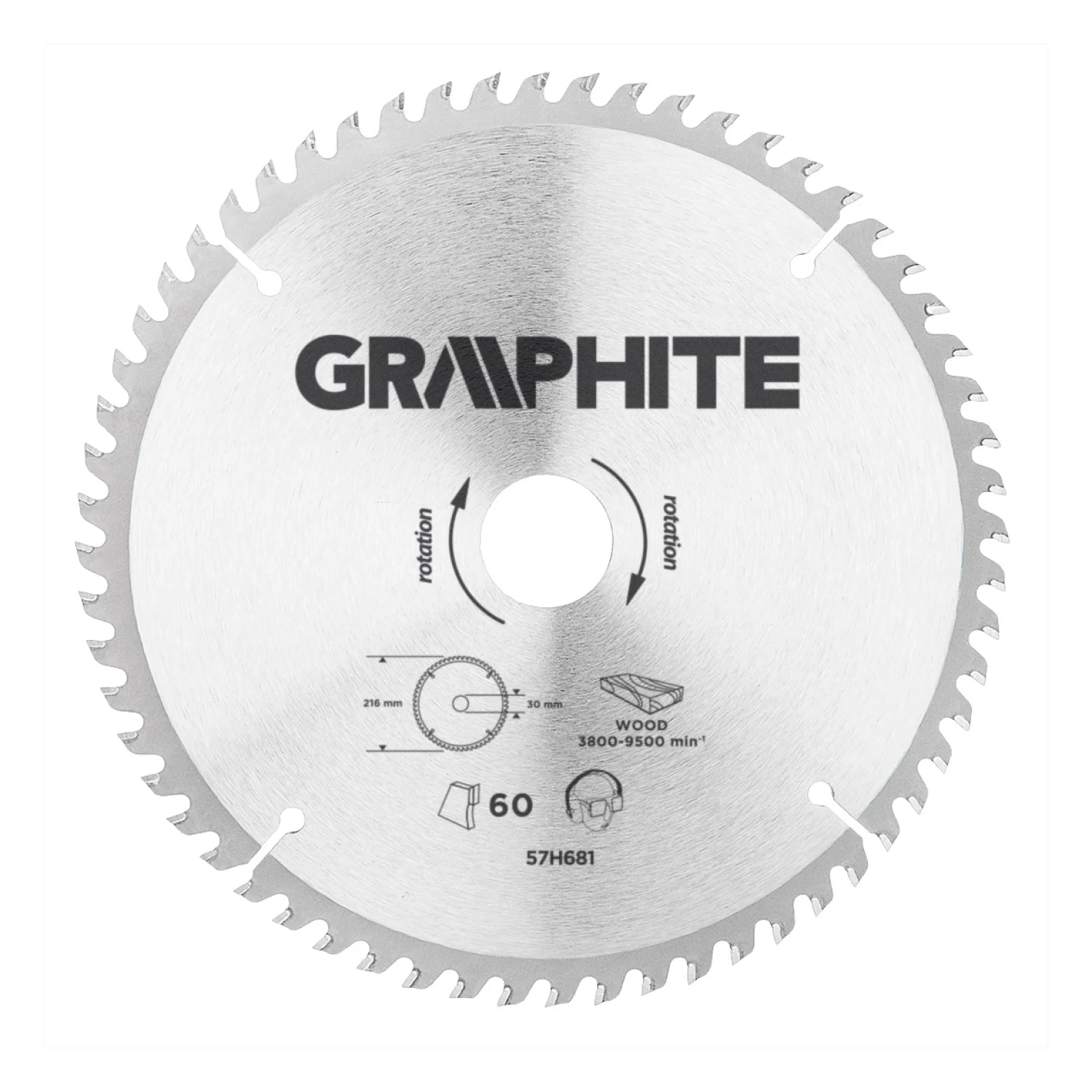GRAPHITE Körfűrészlap keményfém fogakkal, 216x30mm, 60 fog