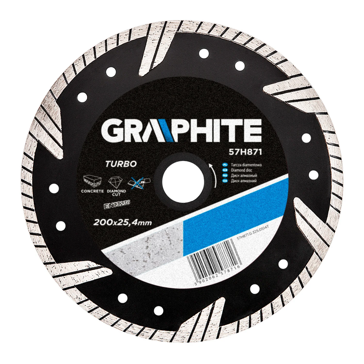 GRAPHITE Gyémánt vágókorong 200x25.4mm turbo