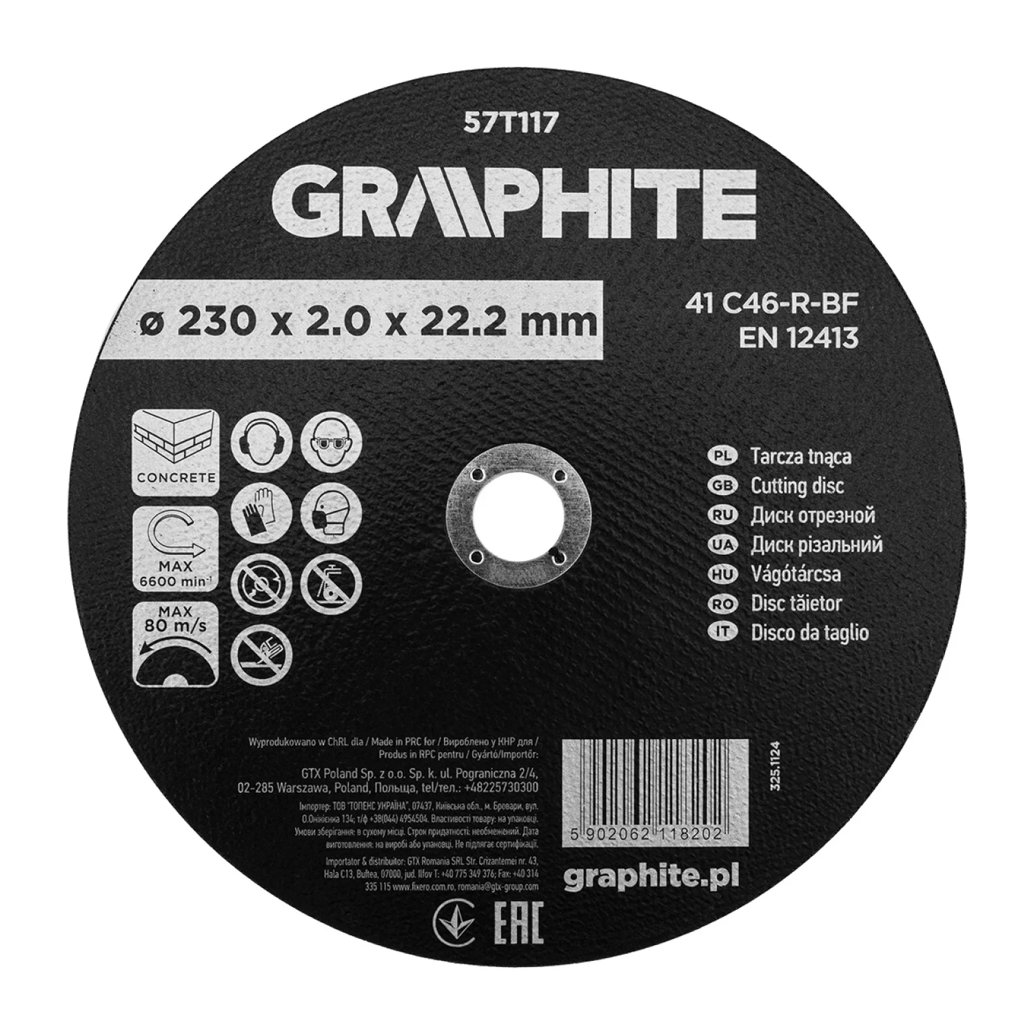 GRAPHITE Vágókorong kőhöz, korund 230x2x22,2 41 C46-R-BF