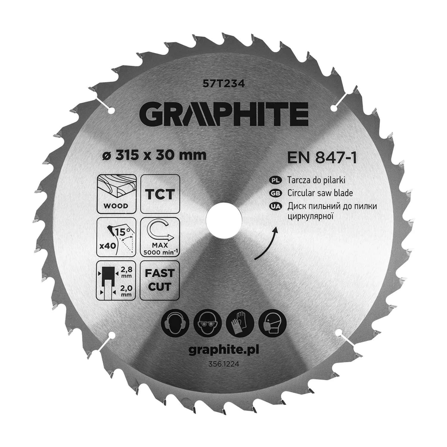 GRAPHITE Körfűrészlap, keményfém fogakkal, 315x30mm, 40fog