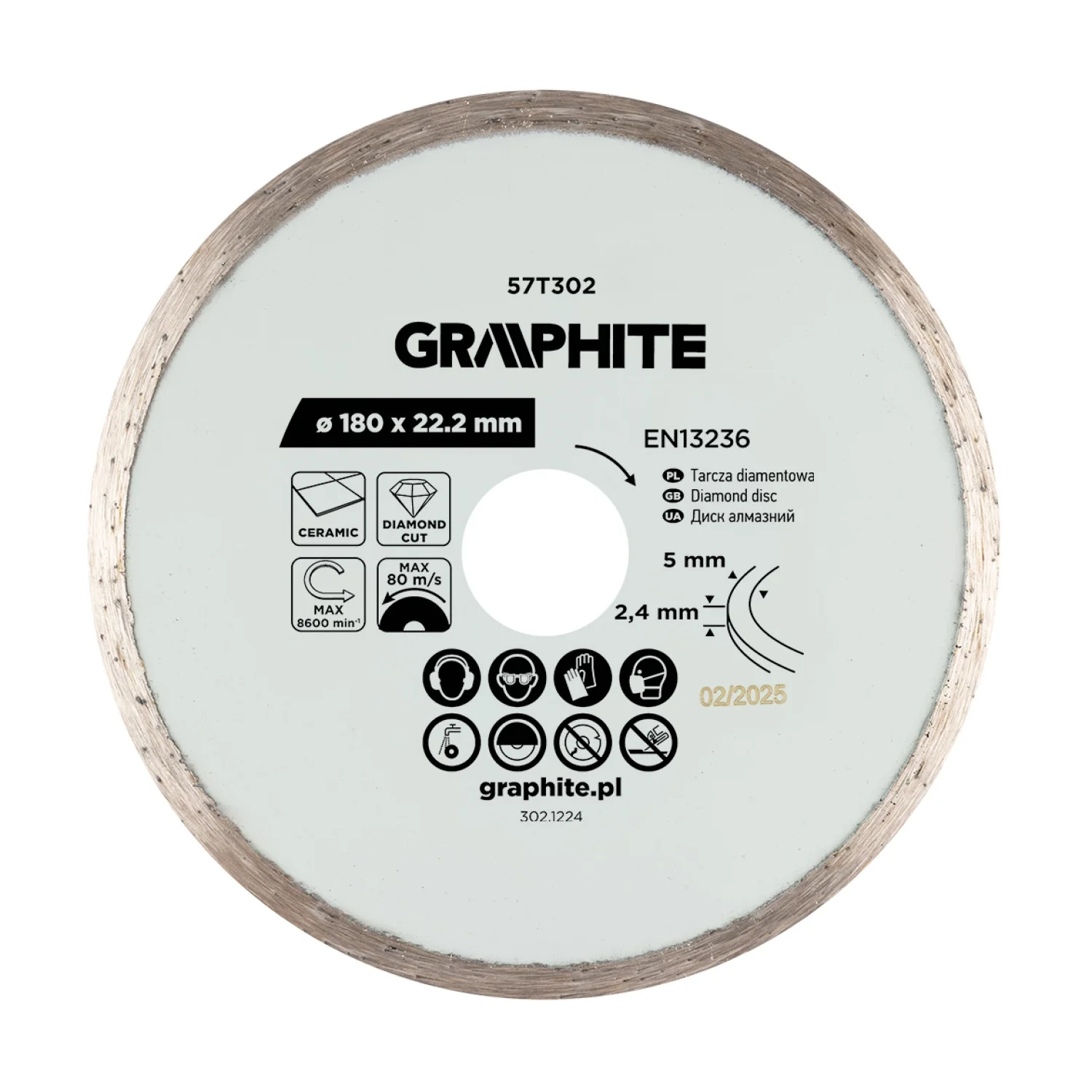 GRAPHITE Gyémánt vágókorong 180x22.2mm, vizes