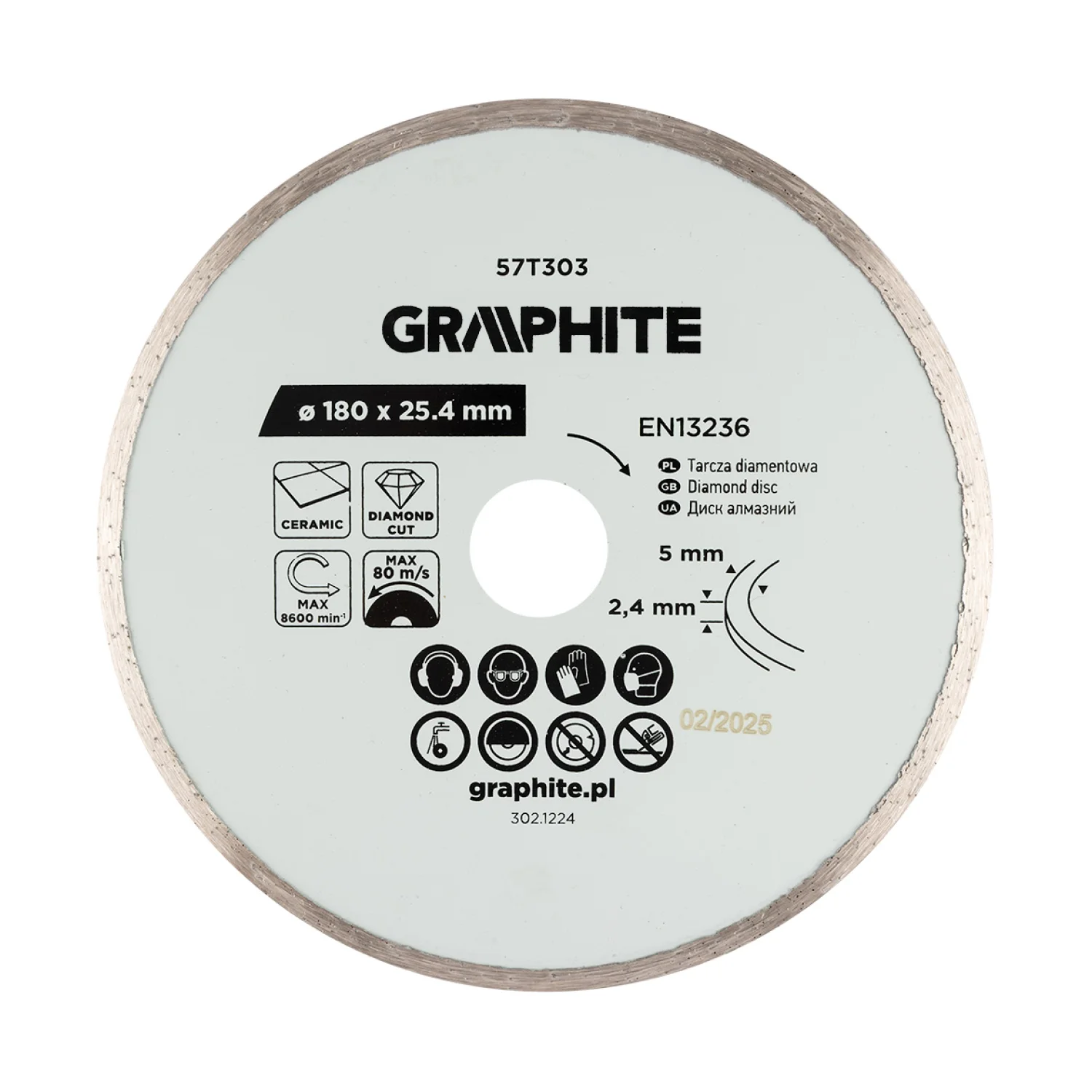 GRAPHITE Gyémánt vágókorong 180x25,4mm, vizes