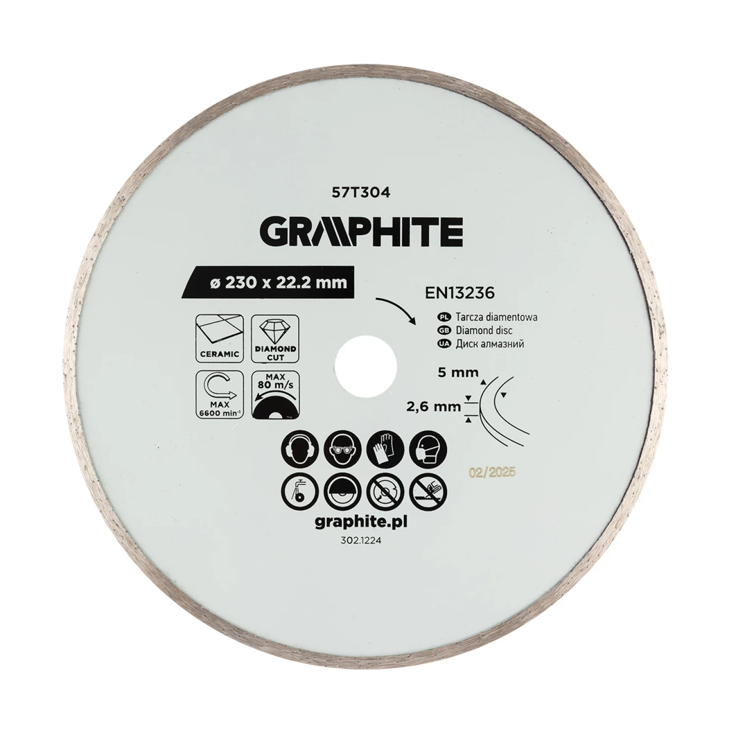 GRAPHITE Gyémánt vágókorong 230x22.2mm, vizes