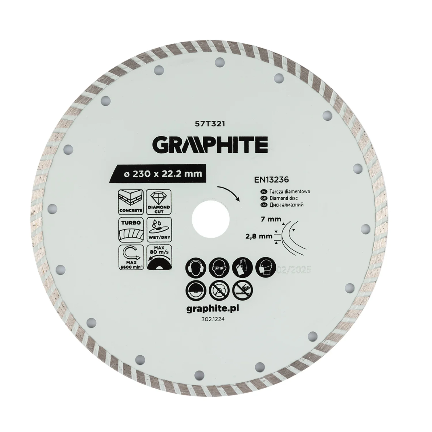 GRAPHITE Gyémánt vágókorong 230x22.2mm, turbo, száraz és vizes