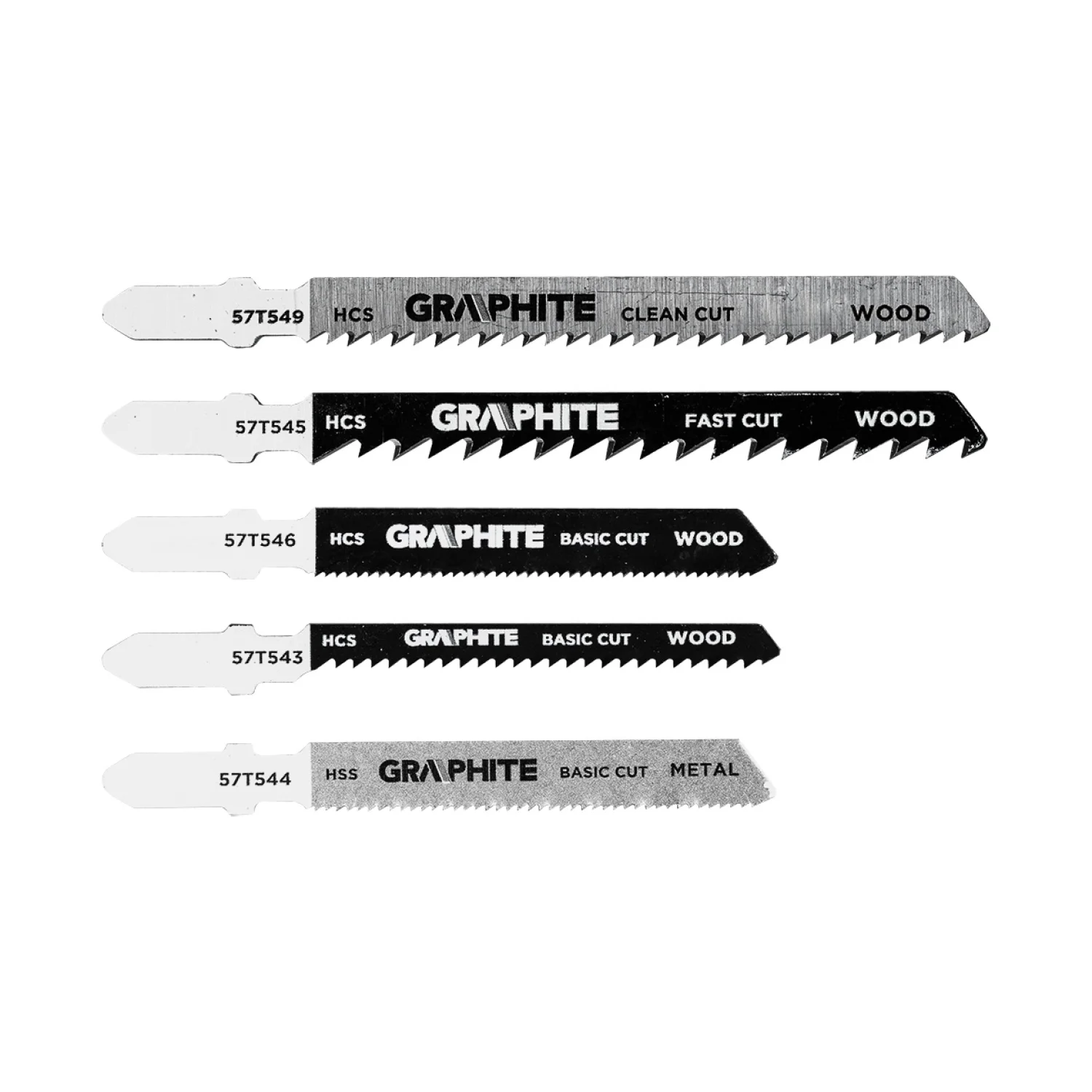 GRAPHITE Dekopírfűrészlap készlet, T-befogó, HCS, fém-fa-rétegelt lemez, 5db