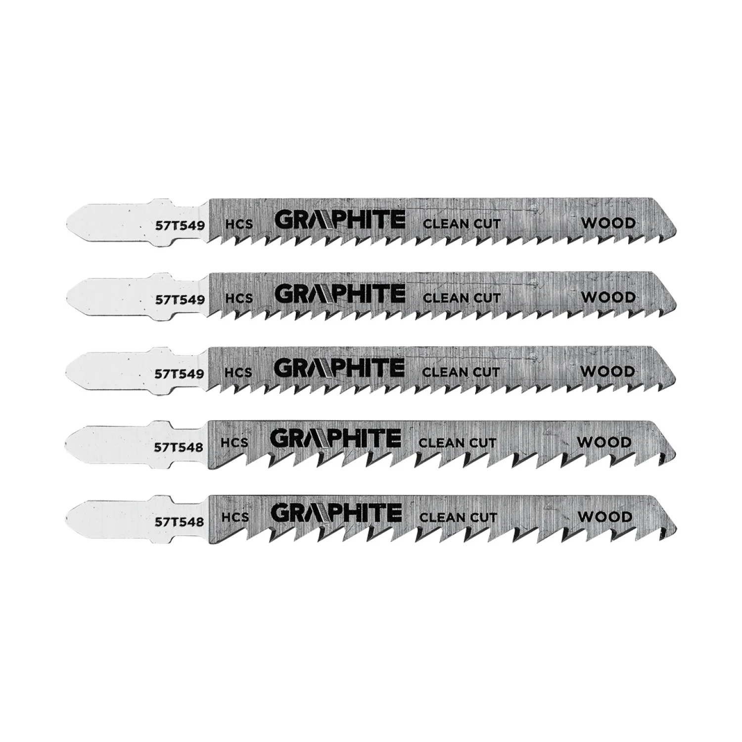 GRAPHITE Dekopírfűrészlap készlet, T-befogó, HCS, 6TPI/10TPI, 74/100mm, fa-rétegelt lemez, 5db